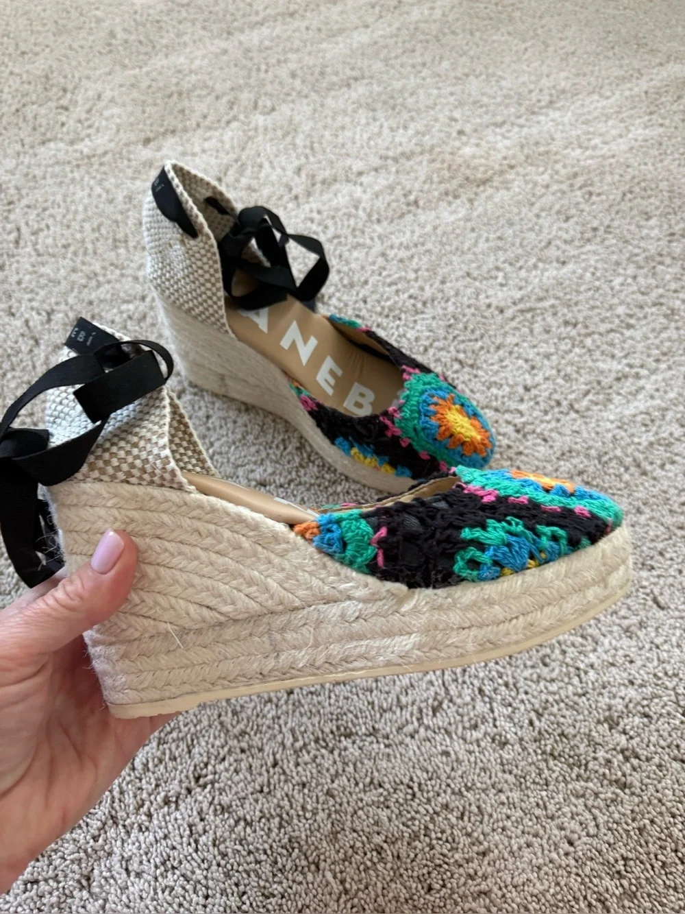 Manebi Yuketan Platform Espadrille Wedge Crochet Tie-Ankle Sandal 38